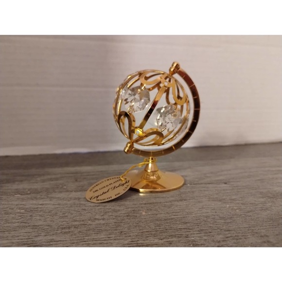 Mascot Inc. World Globe 24K Gold Plated Desk Sun Catcher 3 1/2" Austrian Crystal - Picture 3 of 6